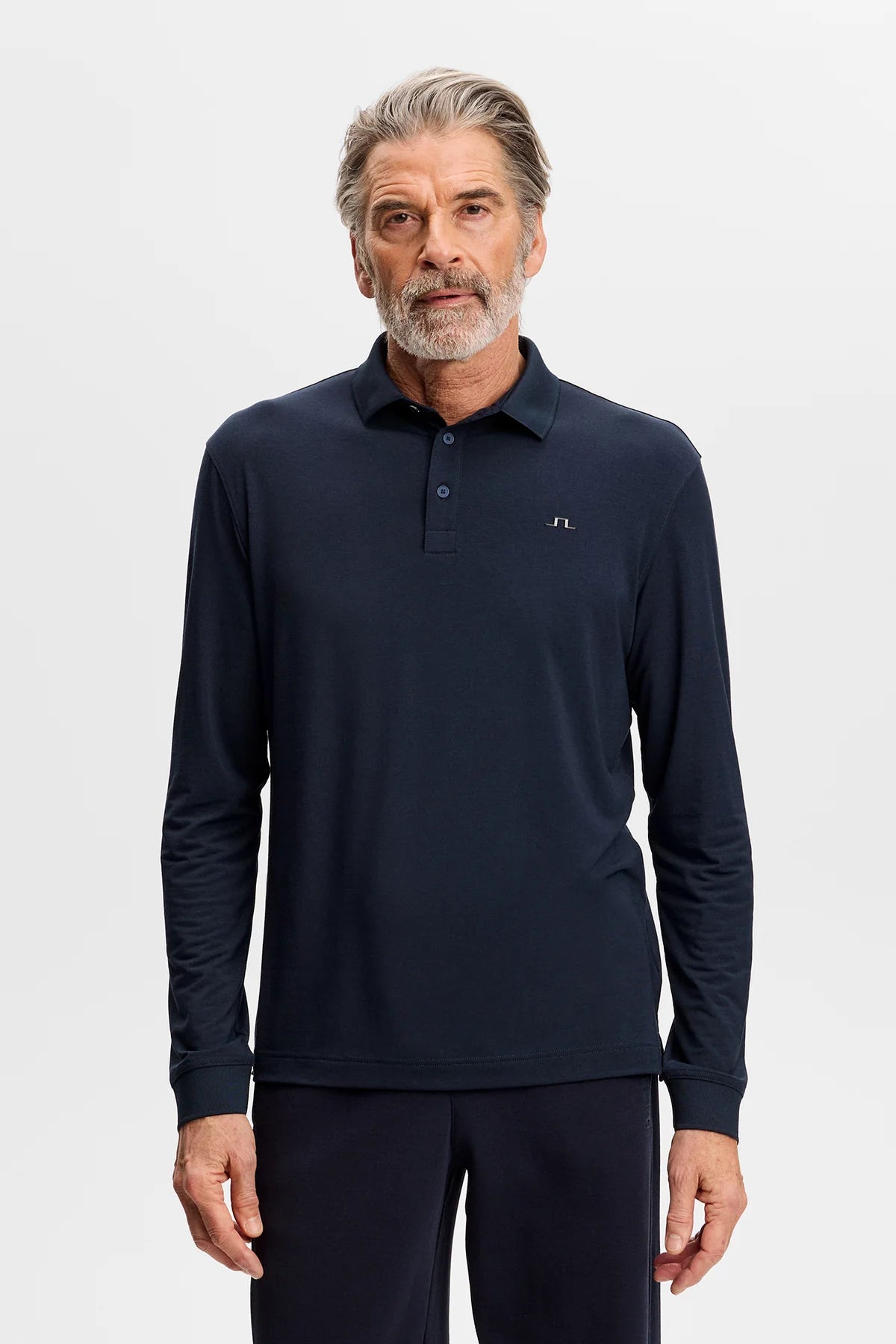 J.Lindeberg Florian long-sleeve polo shirt in navy with button placket and chest logo