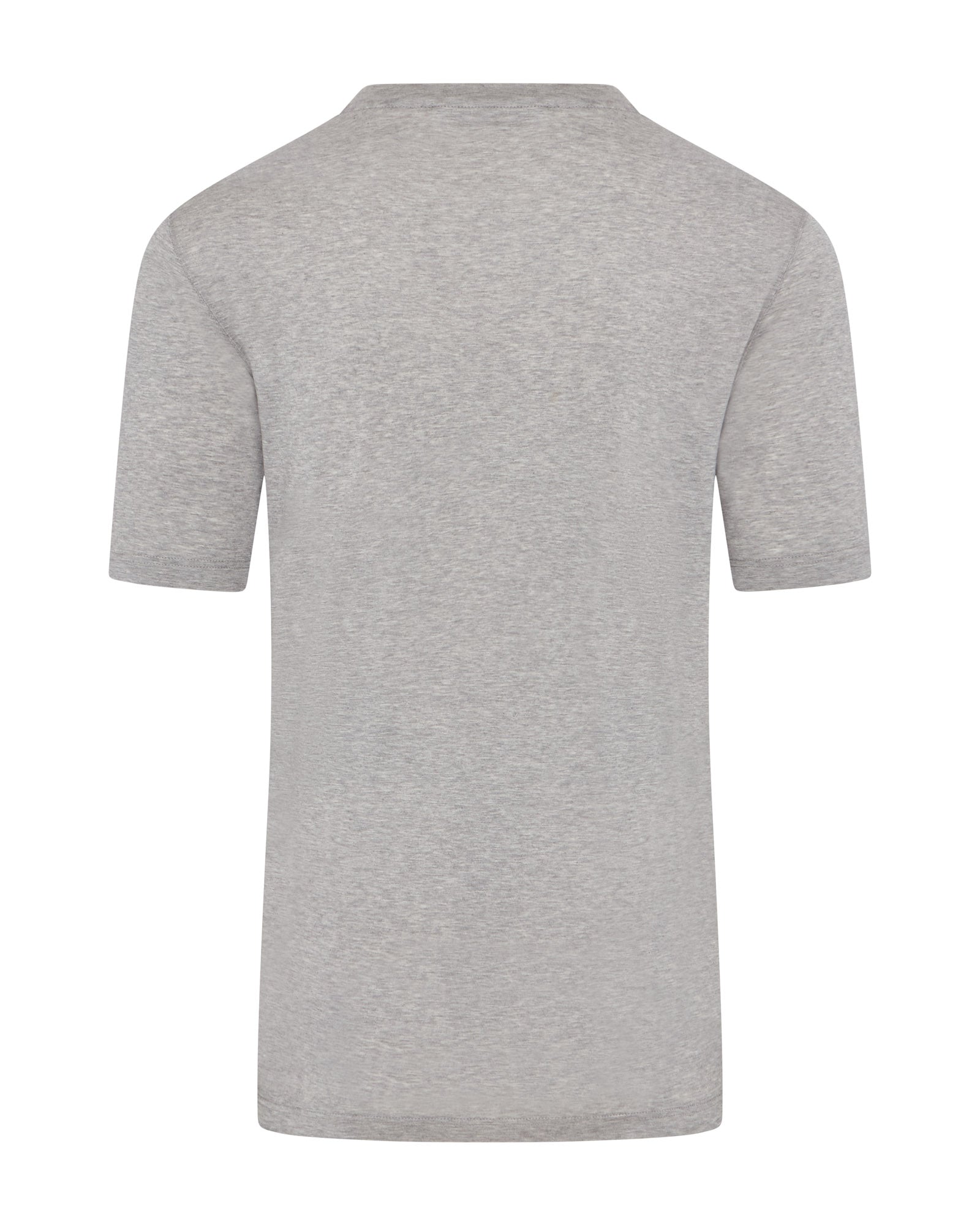 Grey marl short-sleeve T-shirt, back view, crew neck