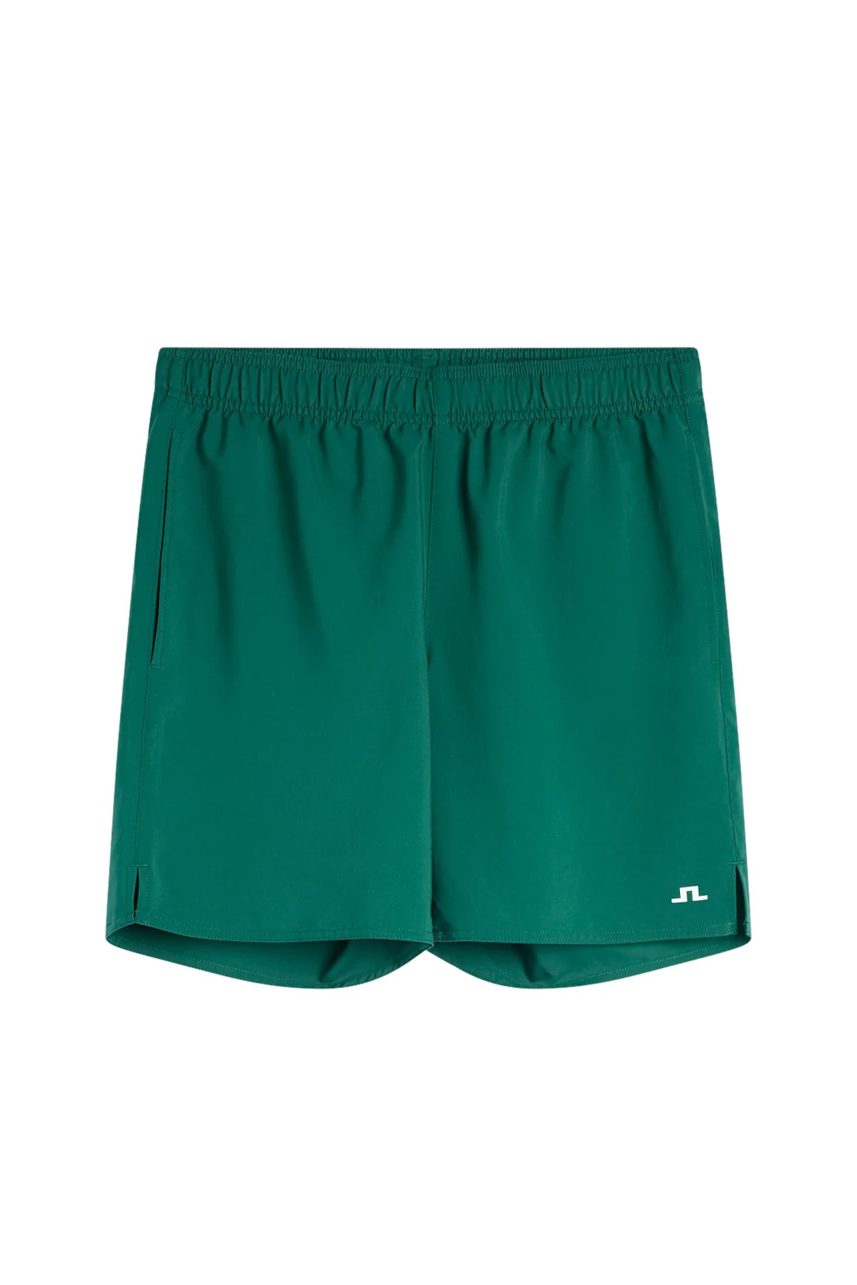 Preston shorts in dark green with elastic waistband and small logo on right hem