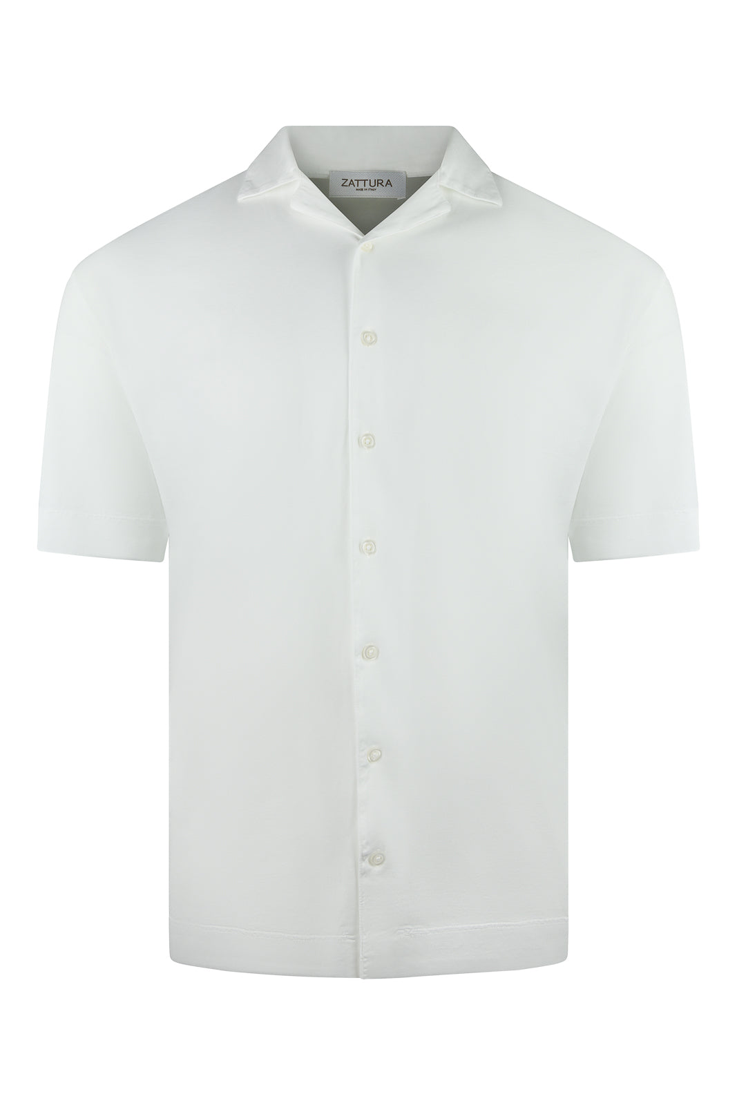 Relaxed fit Cuban shirt, white, front button-up with pointed collar