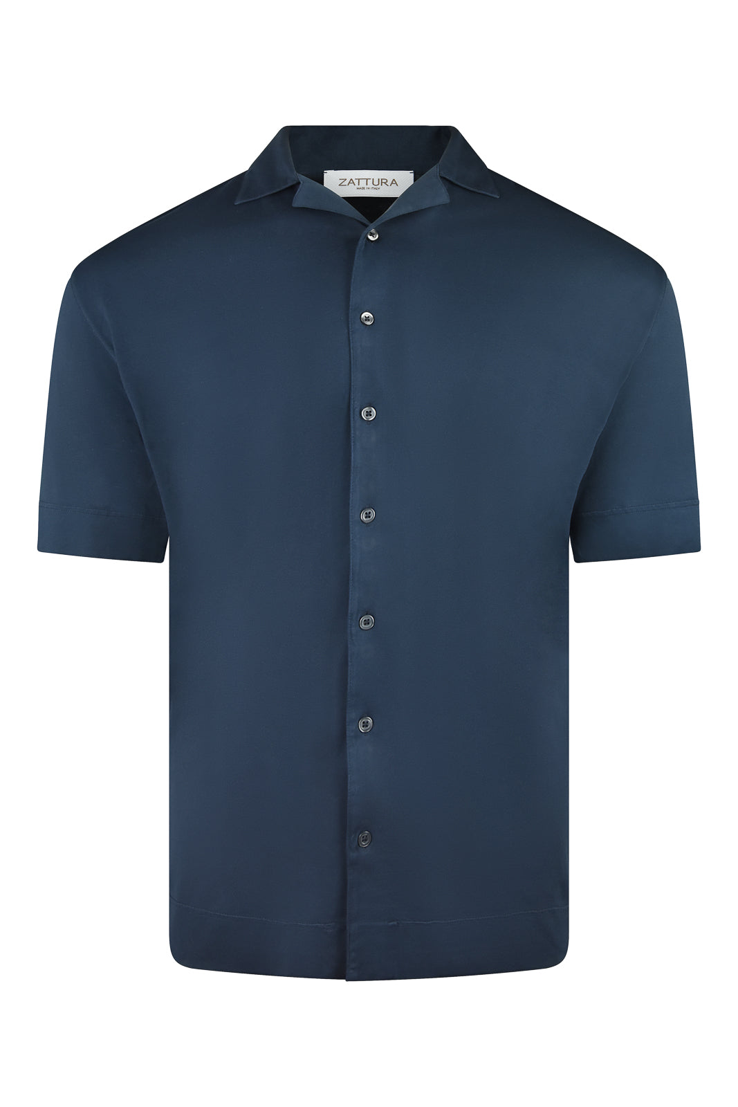 Zattura relaxed fit Cuban shirt in navy, front button placket