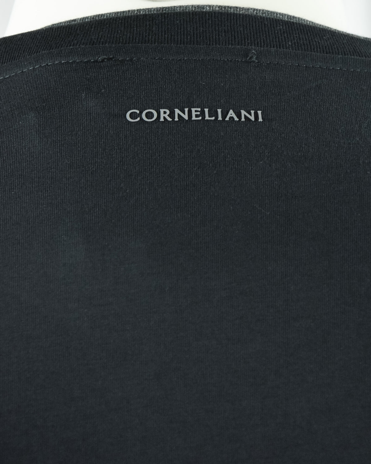 Corneliani black crew-neck T-shirt neckline with brand text