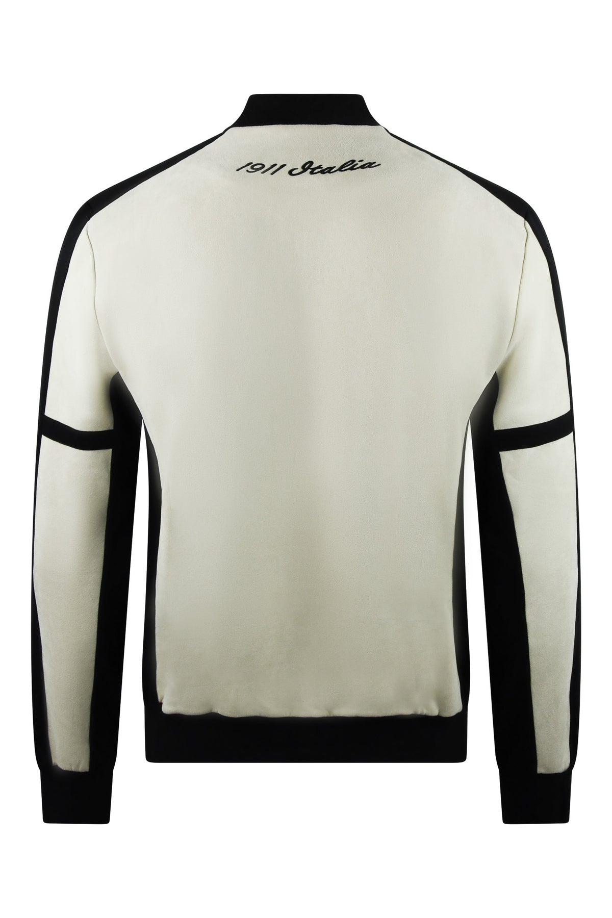 Fila Isaac baseball jacket, cream back with black side stripes, script and ribbed cuffs