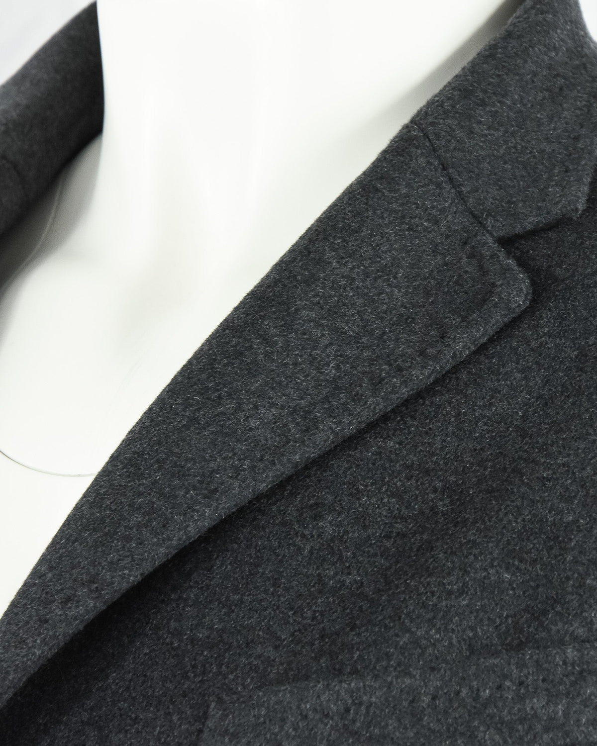 Charcoal grey overcoat collar and lapel edge close-up