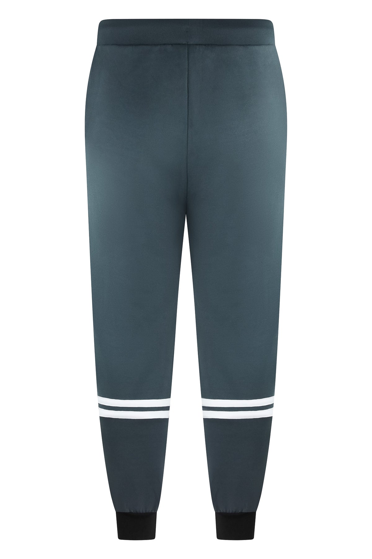 Men's track pants back view in dark teal with white cuff stripes