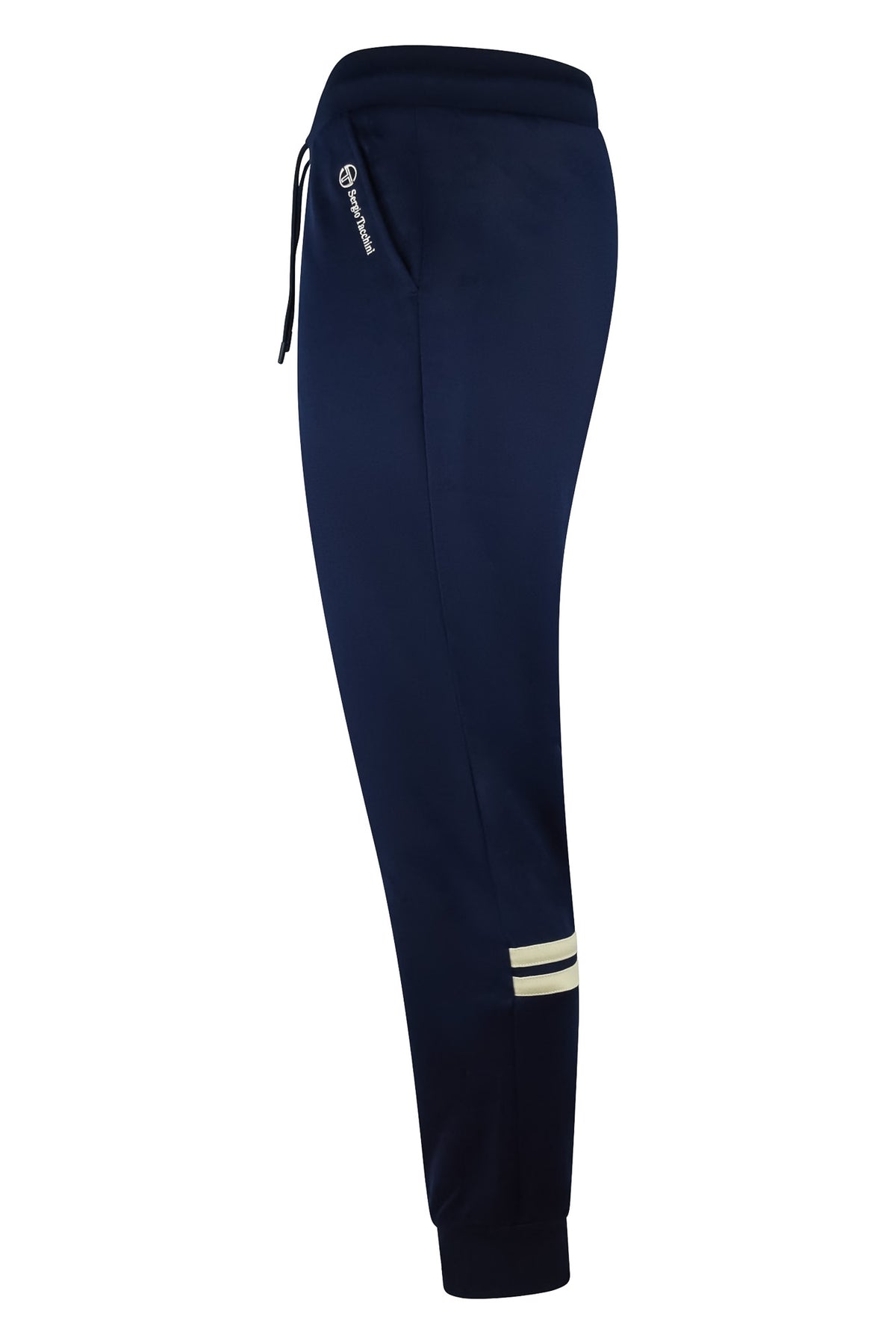 Navy blue track pants, side logo detail and drawcord on elastic waist