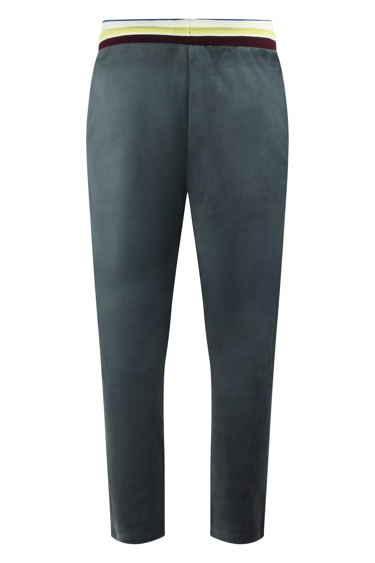 Velour track pants with contrast elastic waistband and drawstring, straight tapered fit