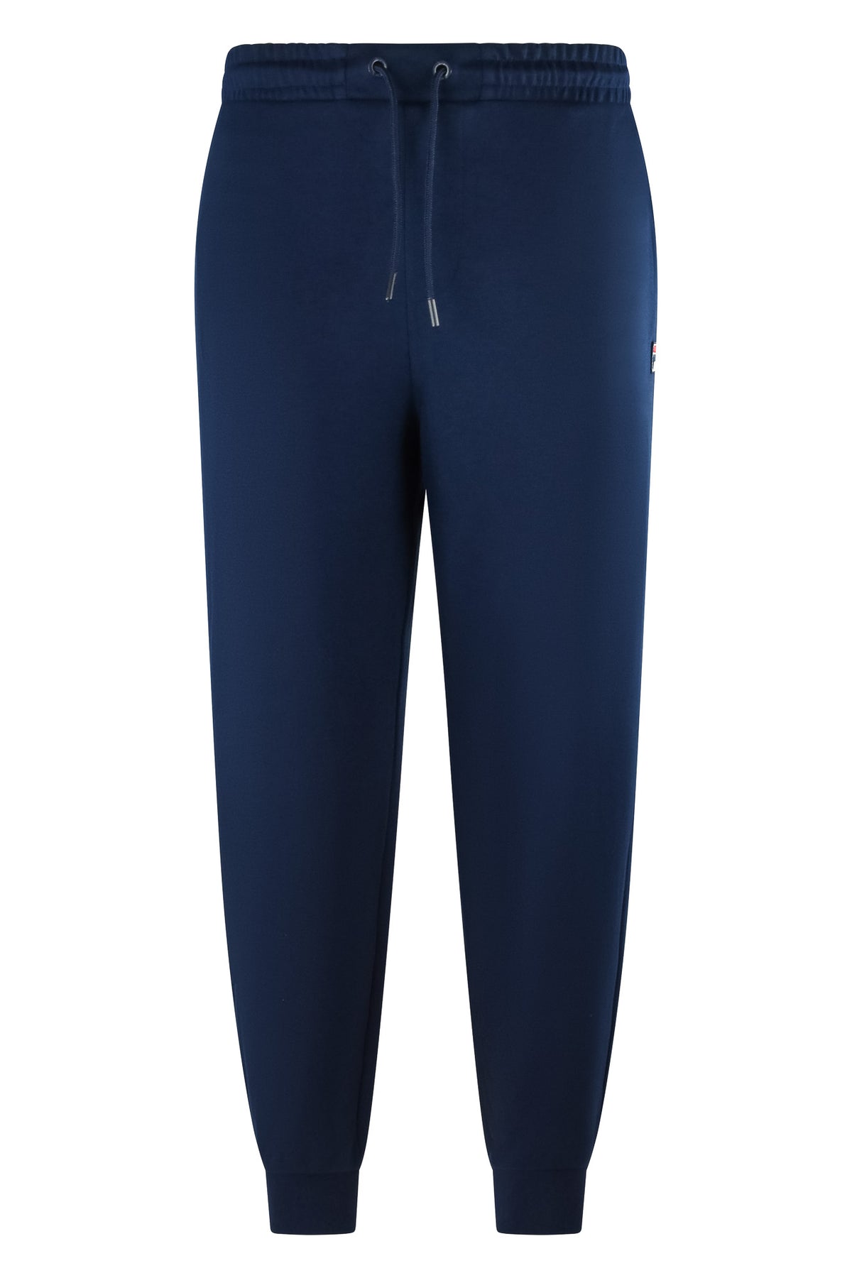 Navy jogger pants with elastic cuffs and drawstring waist