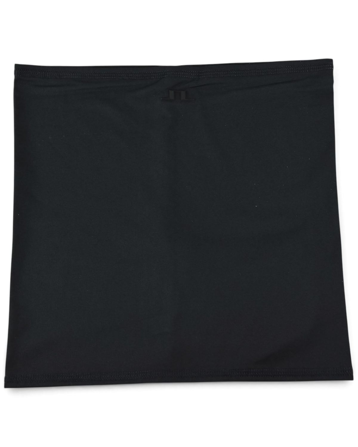 J.Lindeberg Rise neck gaiter in dark fabric, flat shape with logo tab.