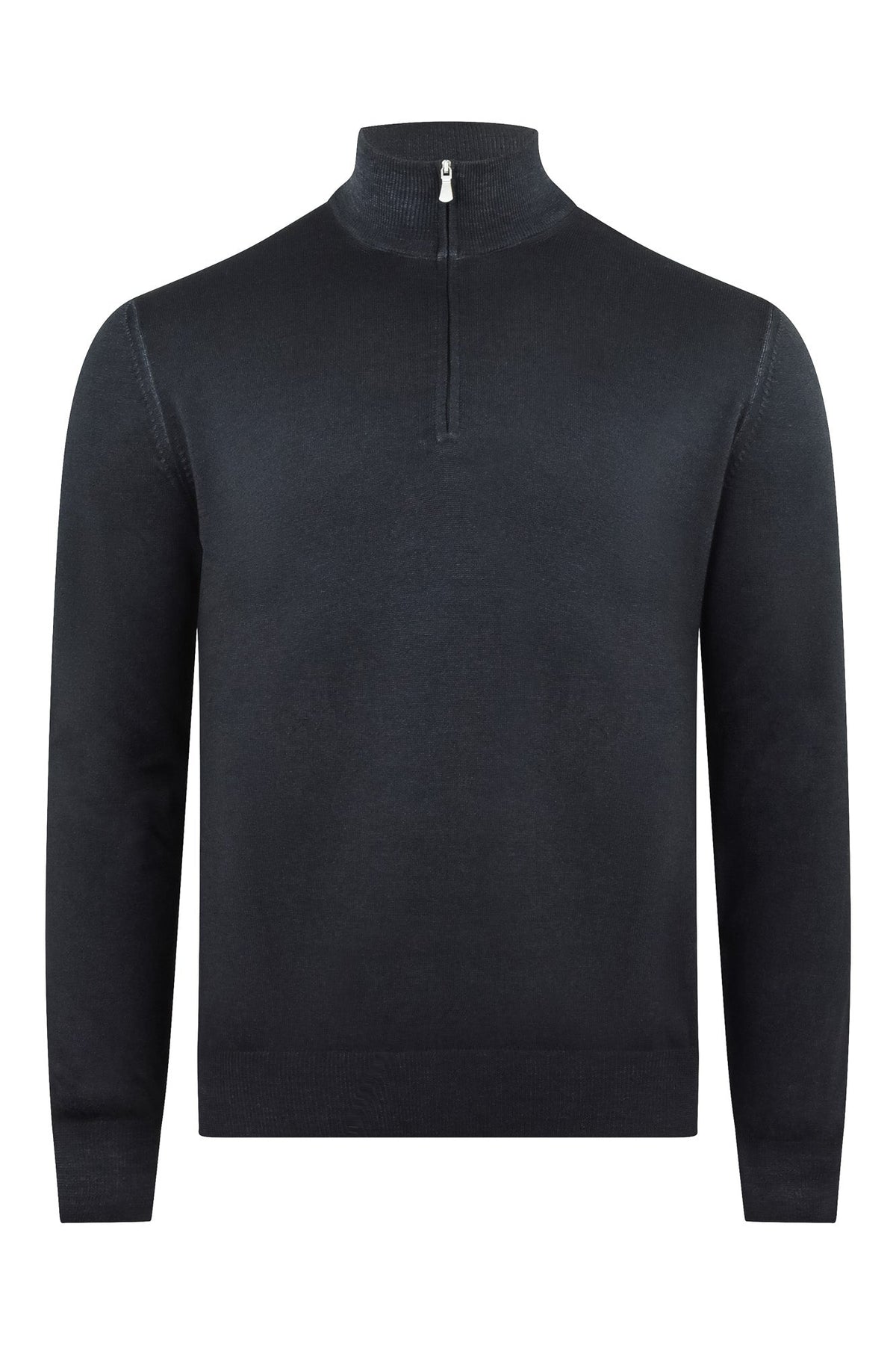 Zattura charcoal quarter-zip jumper with a stand collar and long sleeves, front view