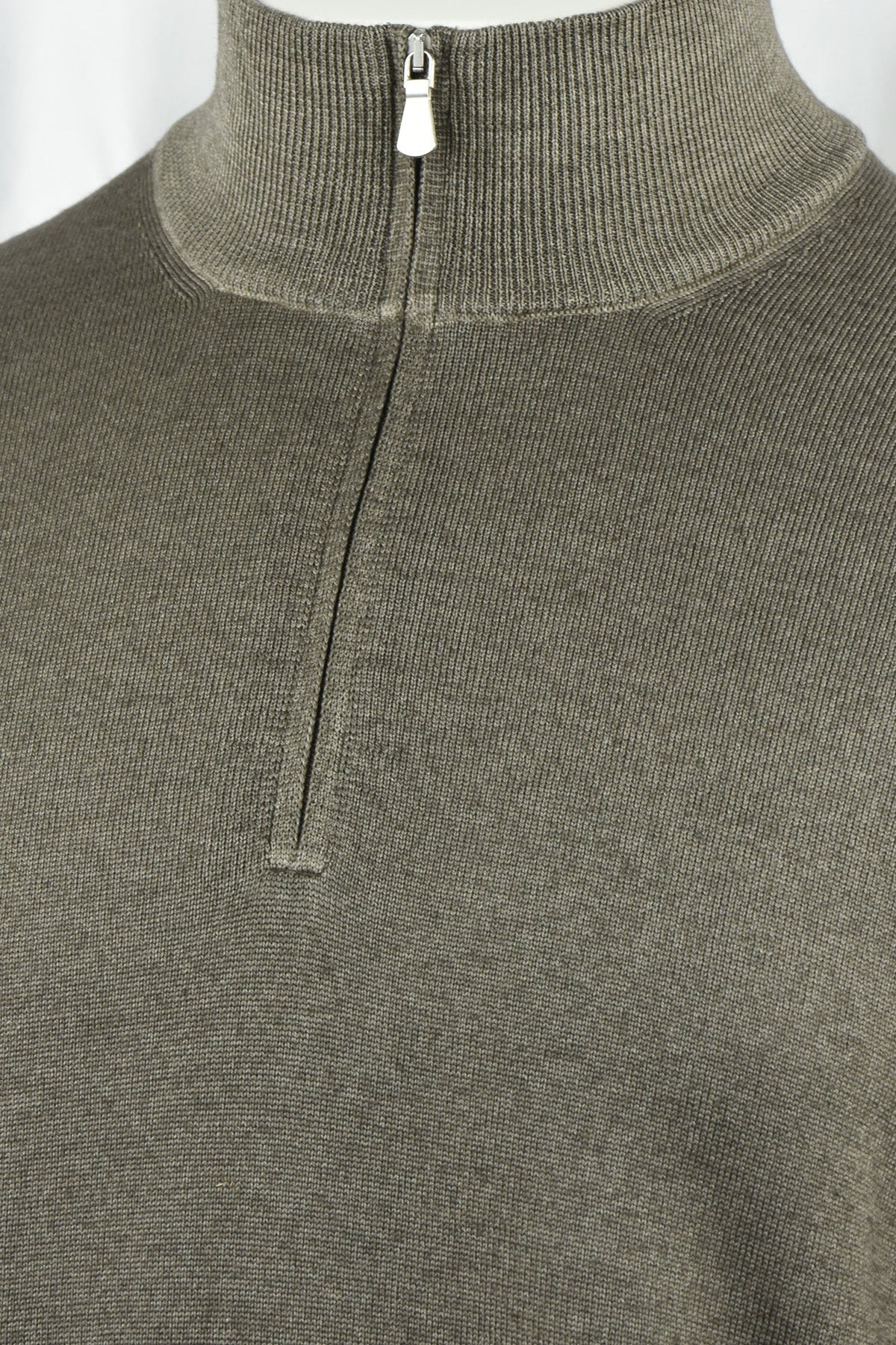 Quarter-zip jumper collar and zipper close-up, showing the knit texture