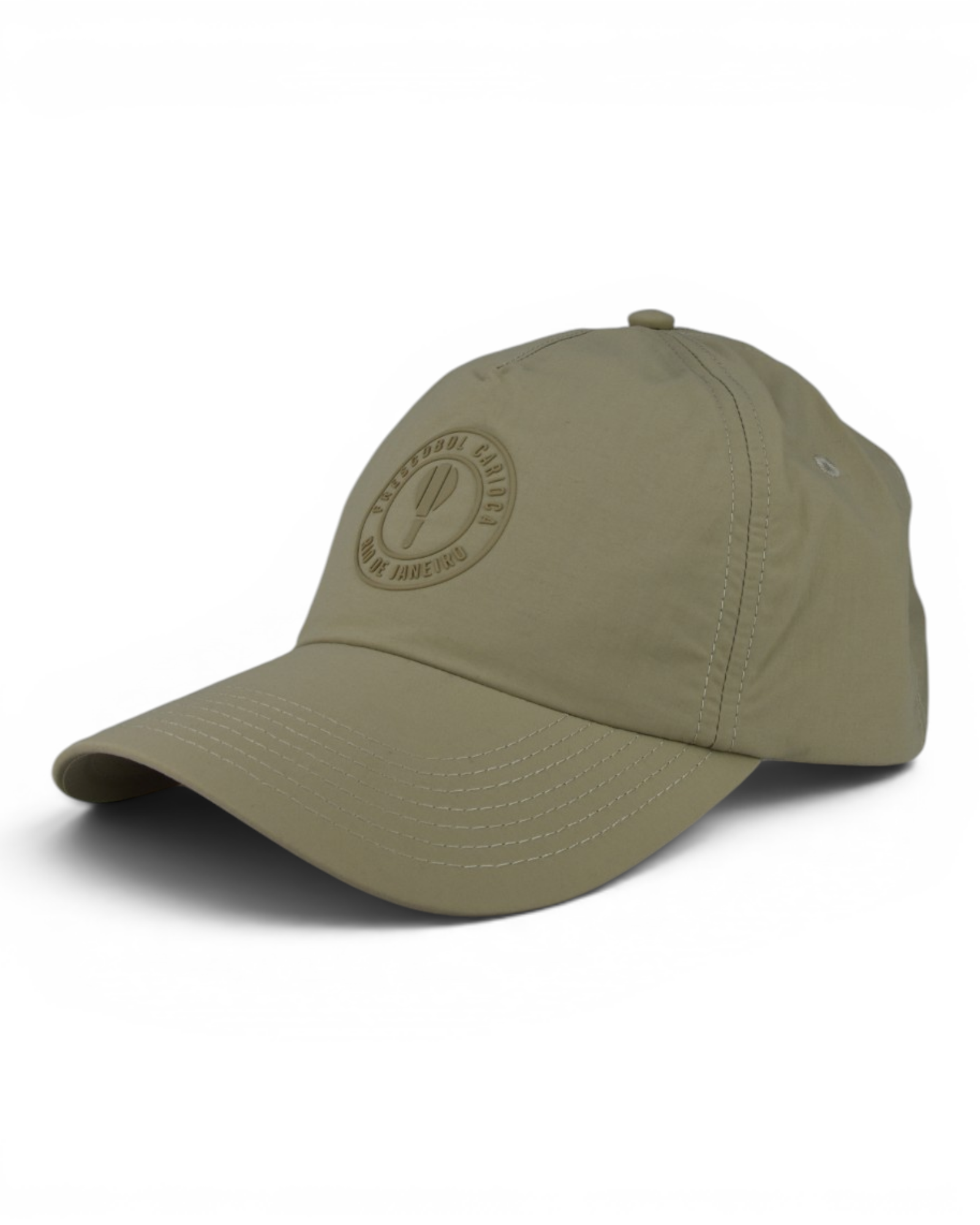Beige nylon embroidery cap with circular front logo patch