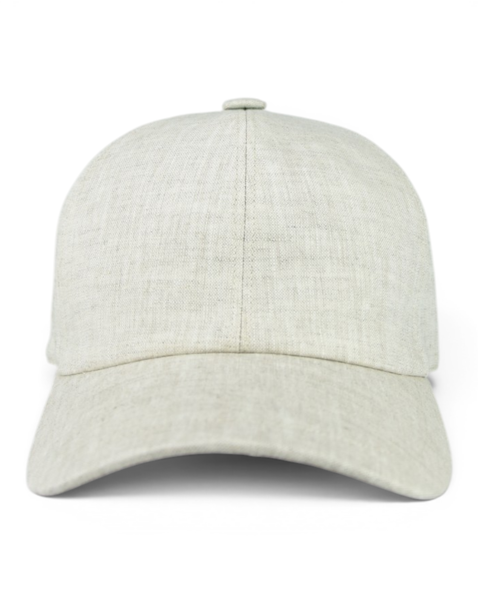 Stone grey linen baseball cap with front seam and adjustable elastic back tab