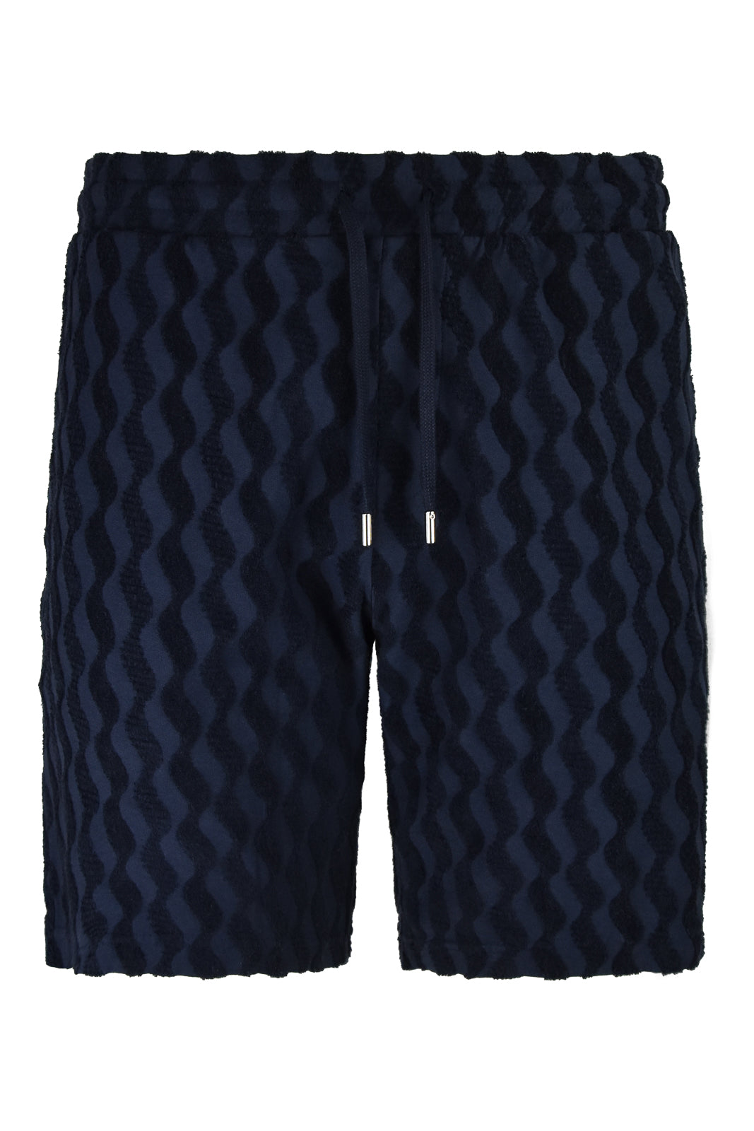 Blue jacquard terry cotton shorts with elastic waist and drawstring
