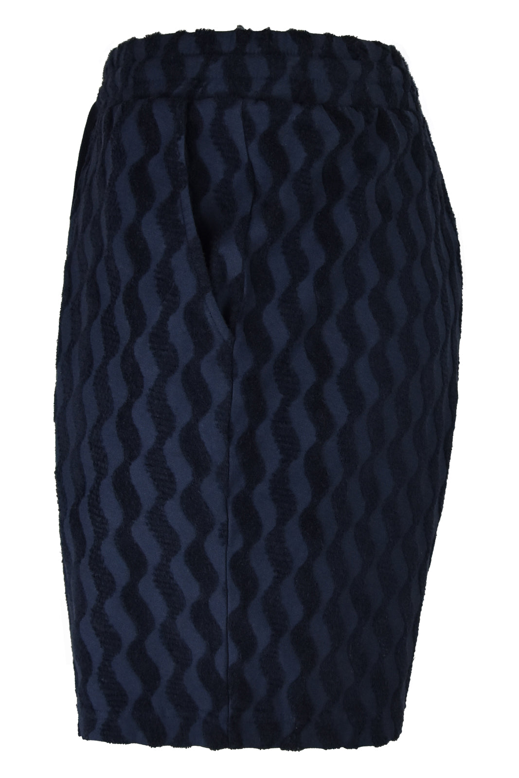 Blue jacquard terry cotton shorts, straight leg with elastic waistband