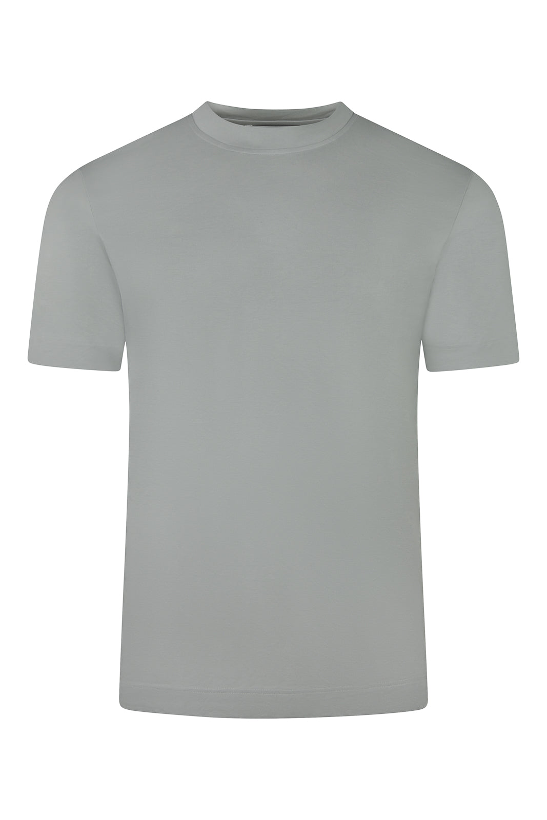 Grey crew-neck short-sleeve cotton T-shirt, front view