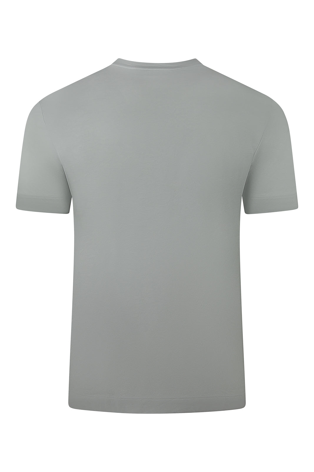 Grey crew-neck short-sleeve cotton T-shirt, back view