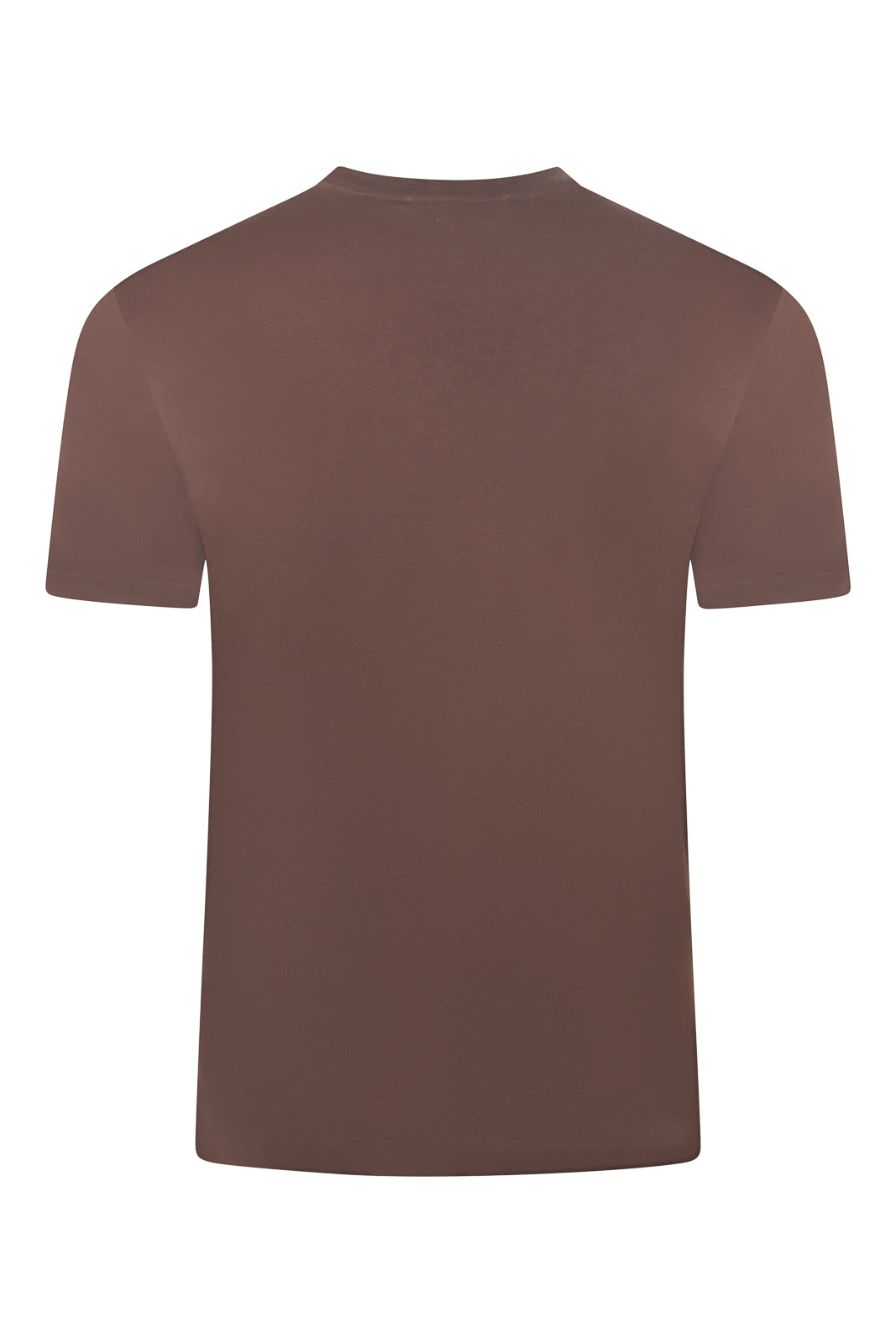 Rust red high-collar short-sleeve T-shirt with crew-style neckline