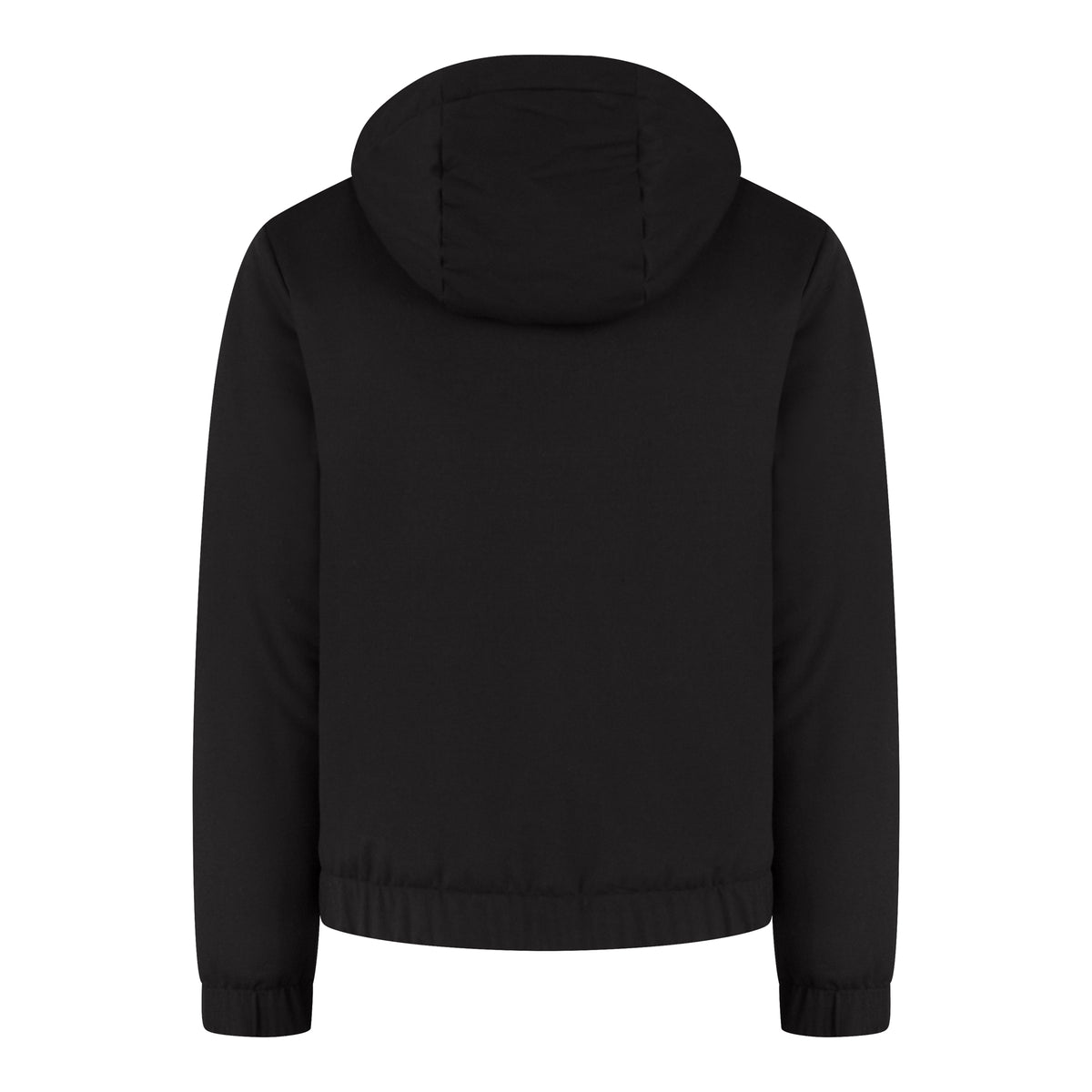 WAHTS Rodan soft wool hooded commuter jacket, dark back view with full hood