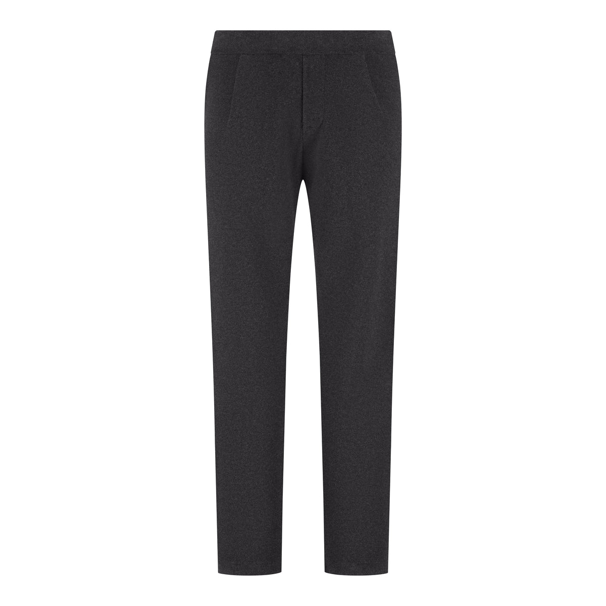 Dark anthracite melange knitted lounge pants with straight legs and elastic waistband