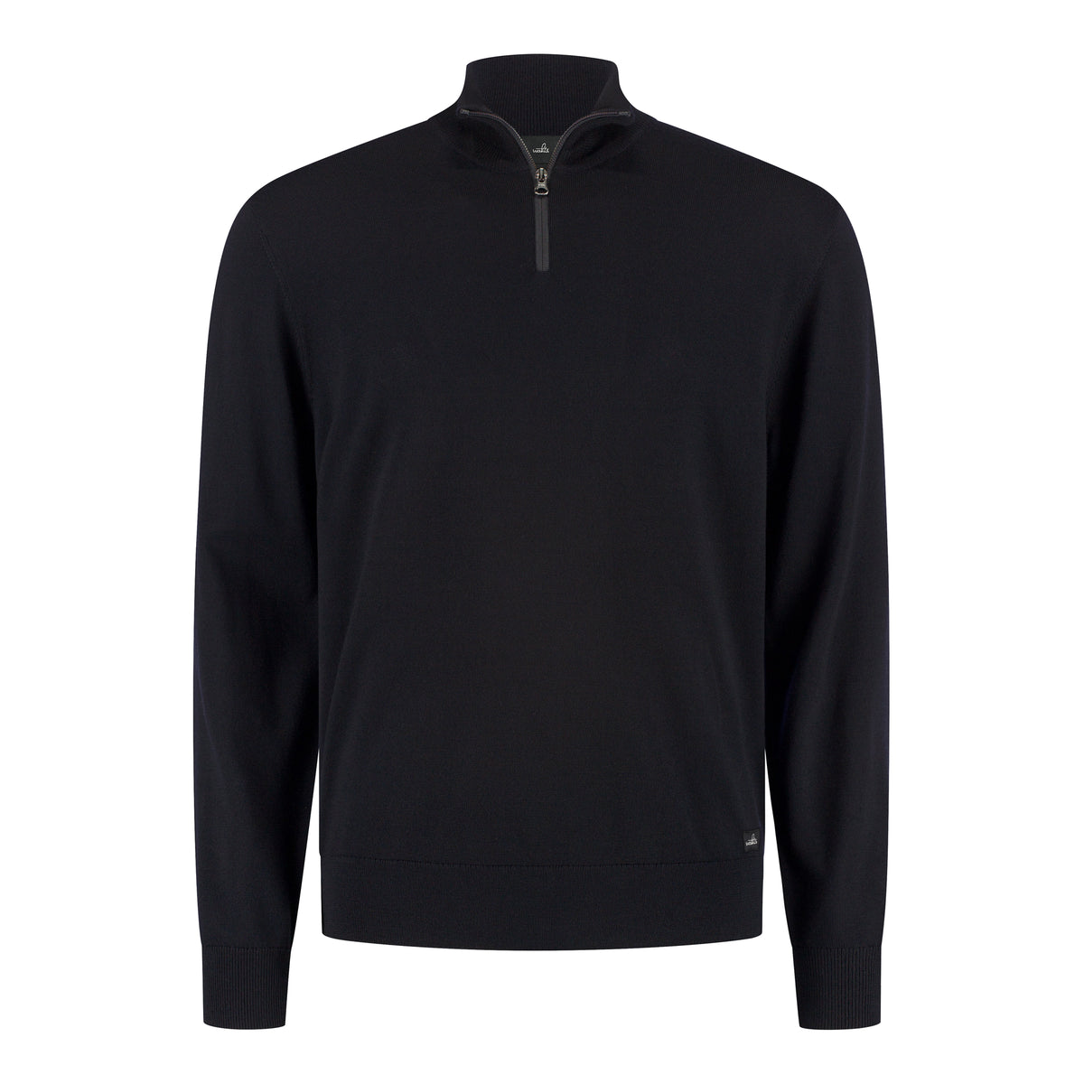 Men's dark blue merino half-zip pullover sweater with stand collar