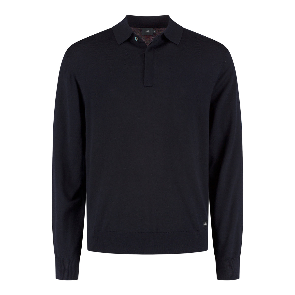 WAHTS extrafine merino polo shirt, night blue, button placket and ribbed collar