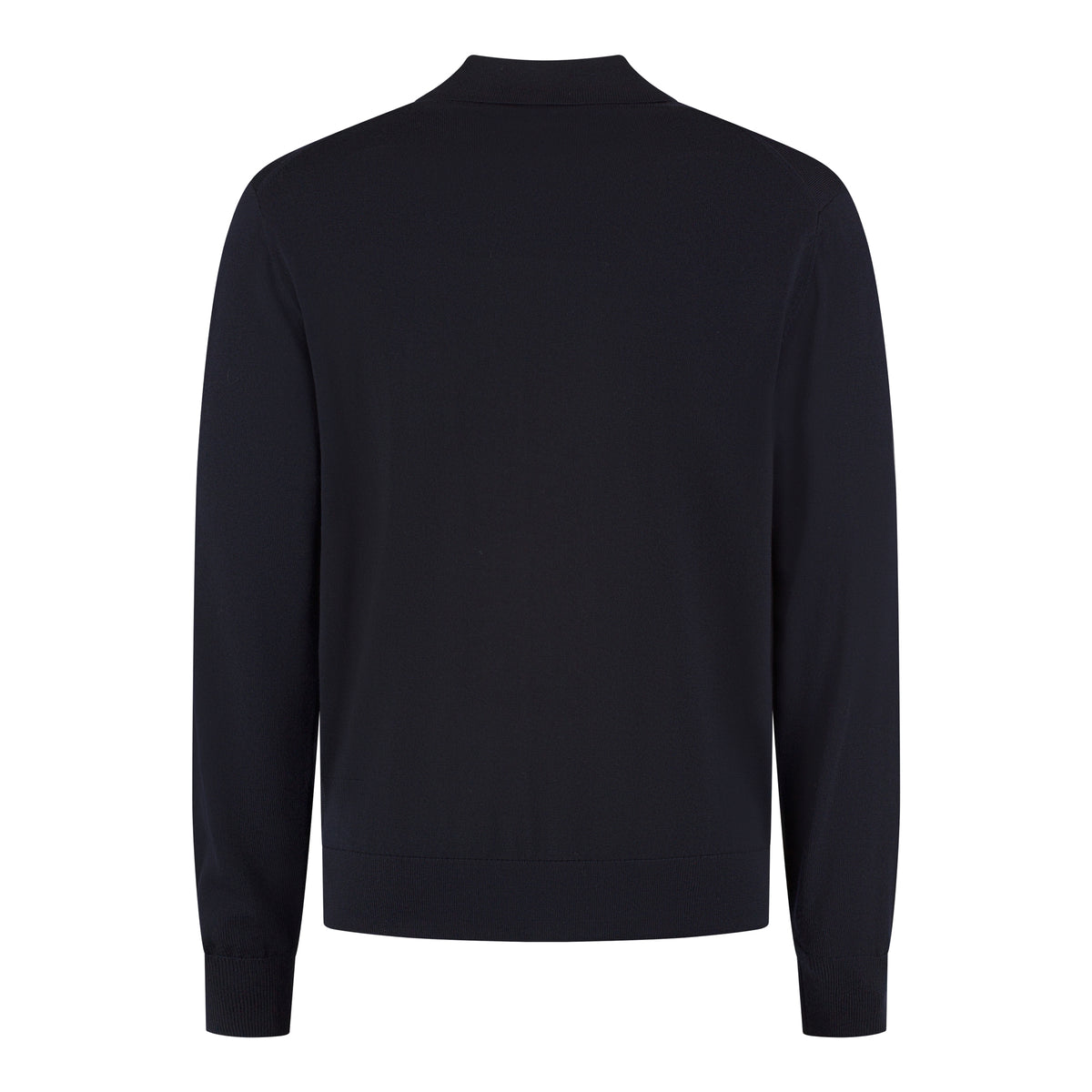 WAHTS extrafine merino polo shirt, night blue, long sleeves, plain back