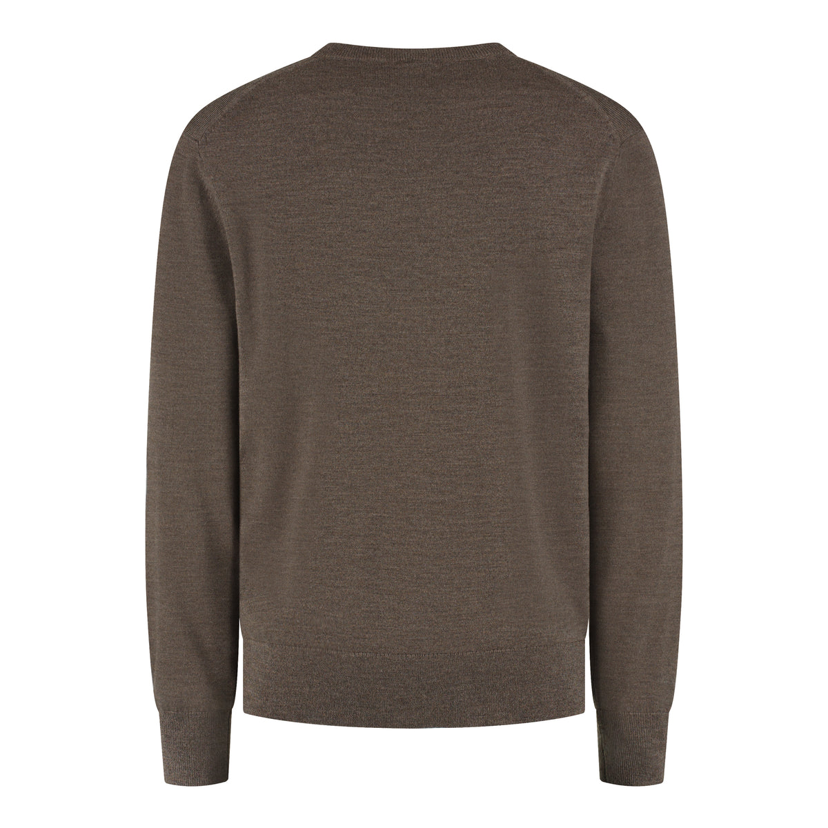 Taupe melange merino crewneck pullover, long sleeves and ribbed hem