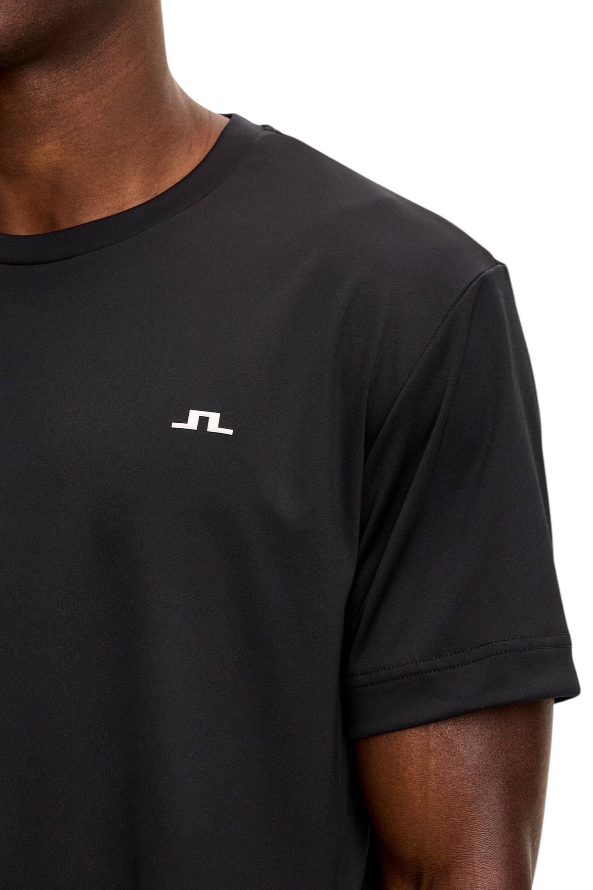 Black crewneck T-shirt with small chest logo detail