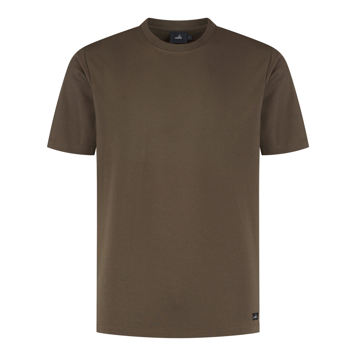 Dark olive stretch jersey T-shirt with crew neck and short sleeves