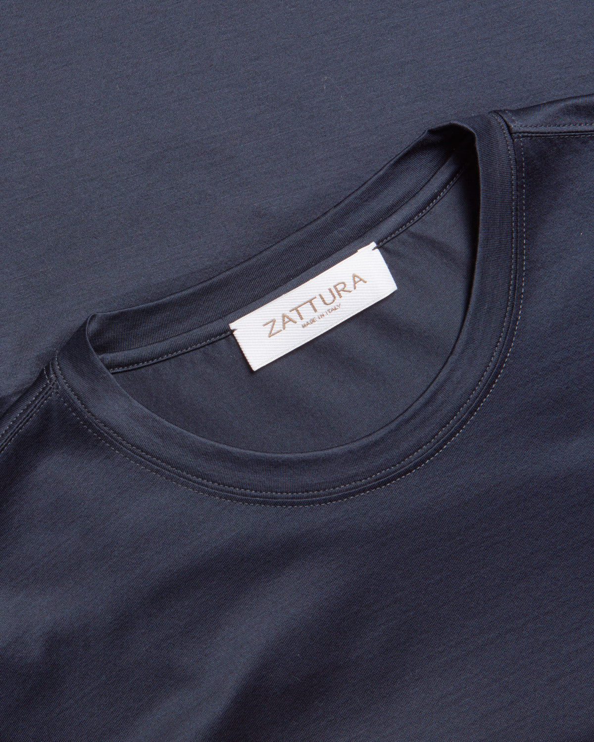 Zattura navy mercerised short sleeve T-shirt neckline label