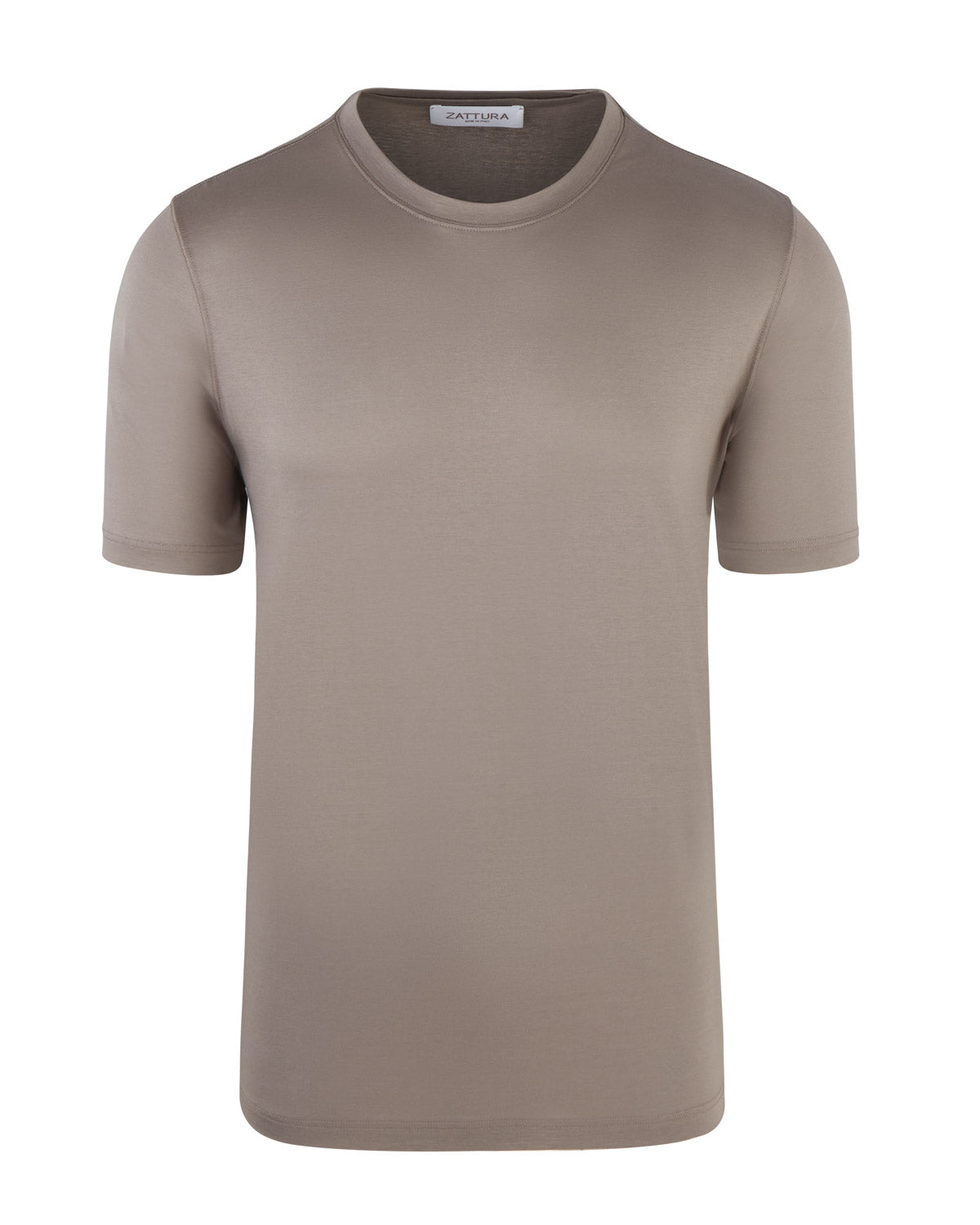 Taupe brown mercerised short sleeve T-shirt with crew neck