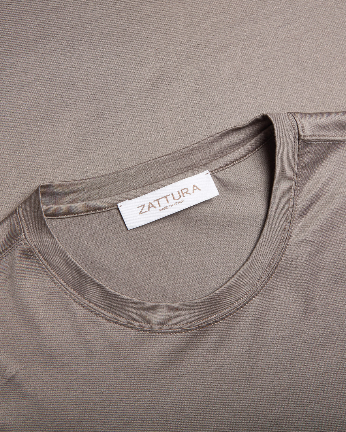 Taupe brown crew-neck T-shirt with ZATTTURA neck label