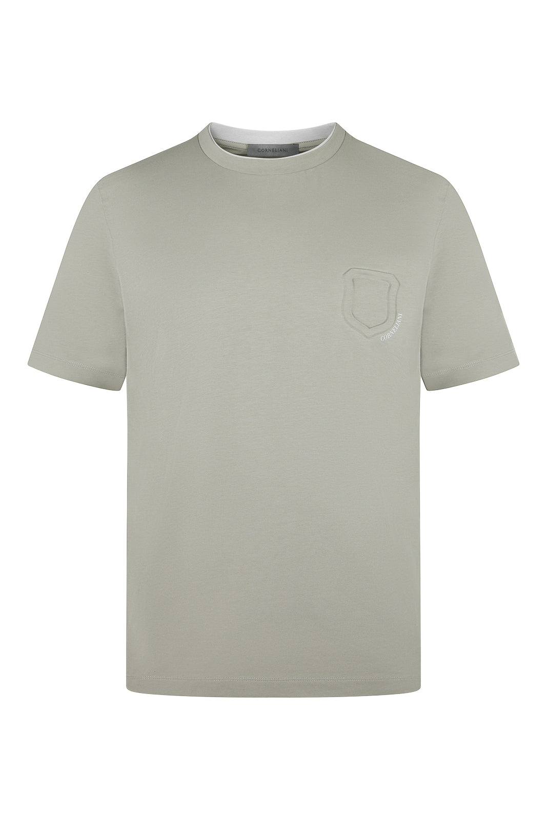 Natural beige stretch T-shirt with small crest detail on chest