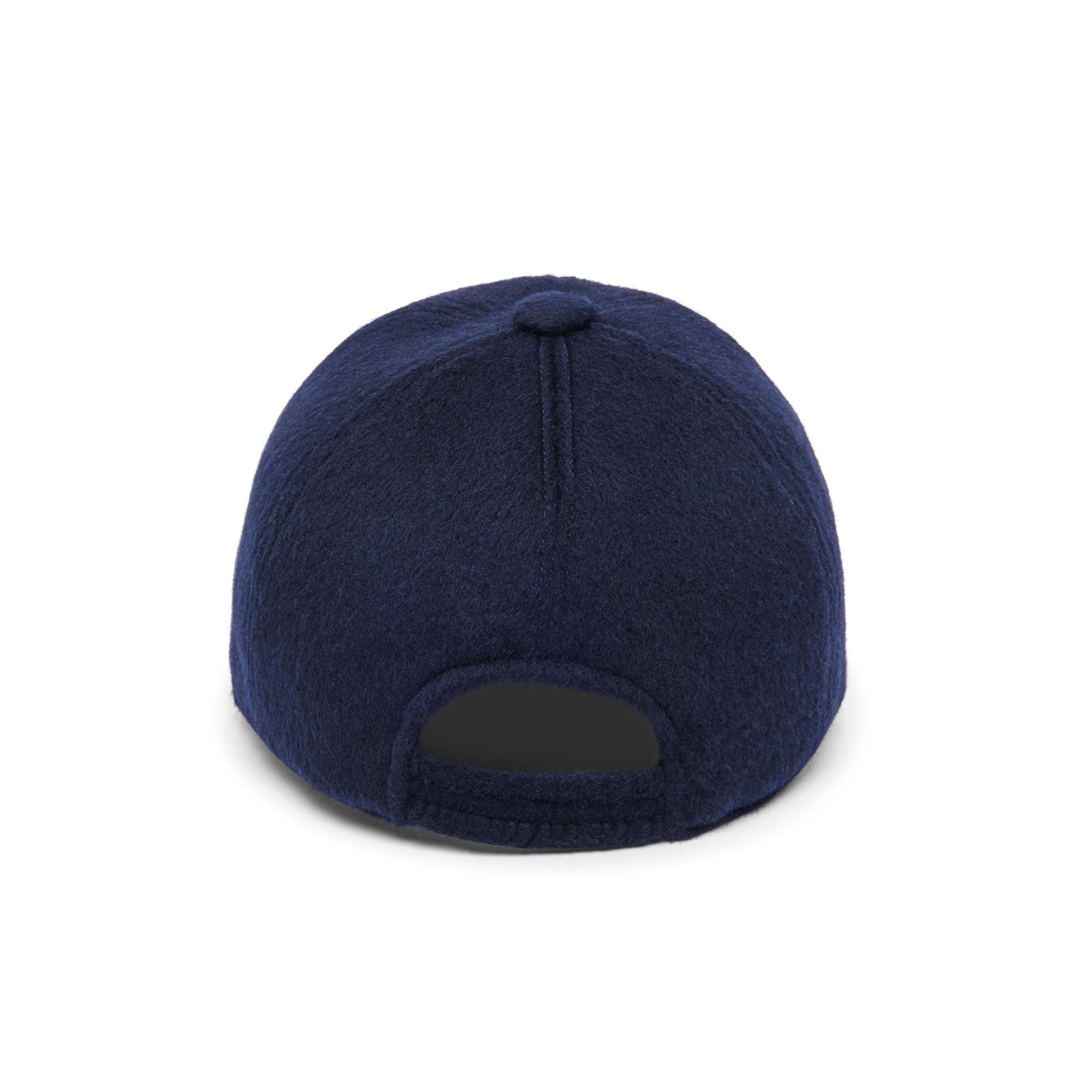 Elasticated cashmere-wool cap, midnight navy, rear opening and stitched top button