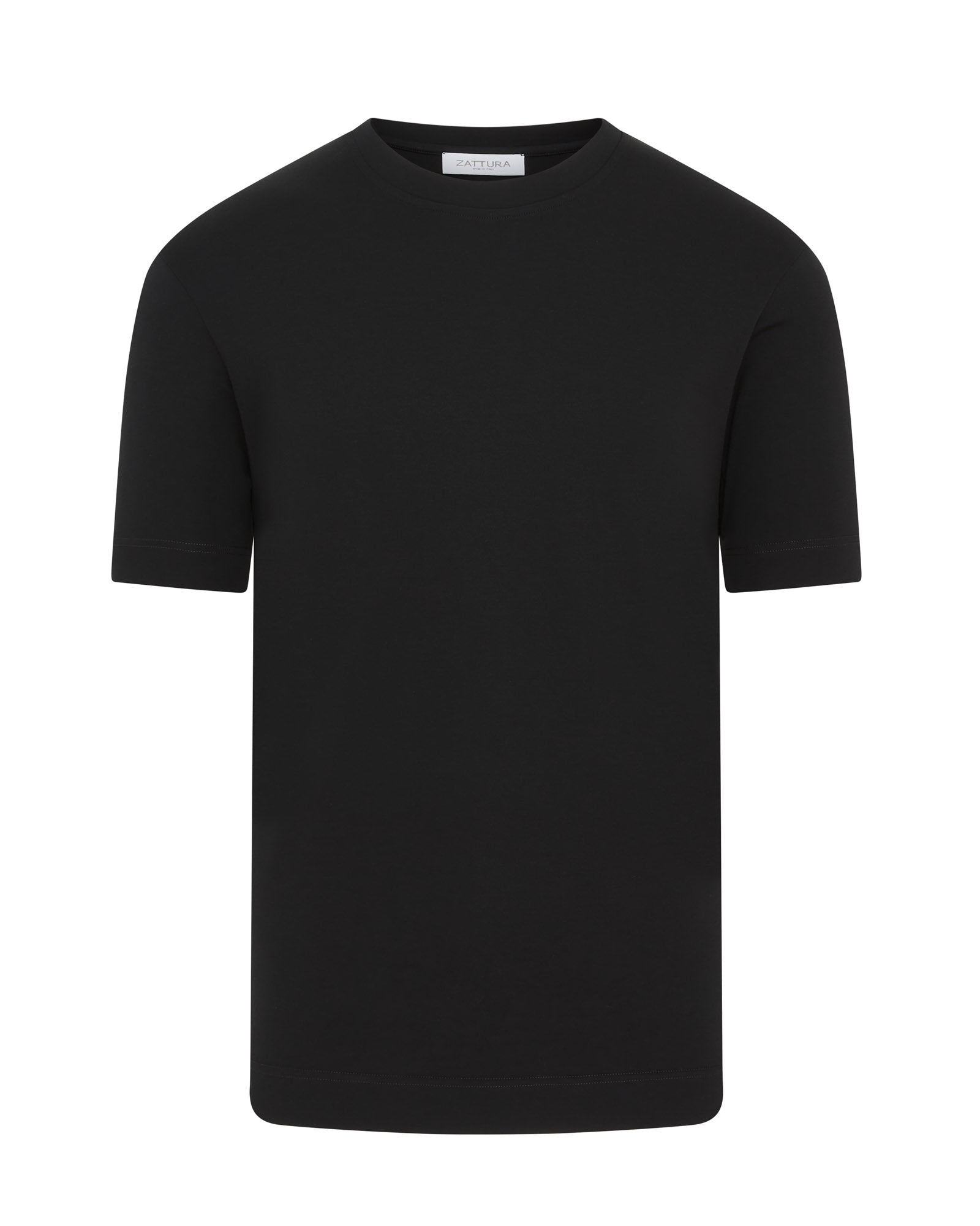 Black high-collar short-sleeve Supima cotton T-shirt, front view