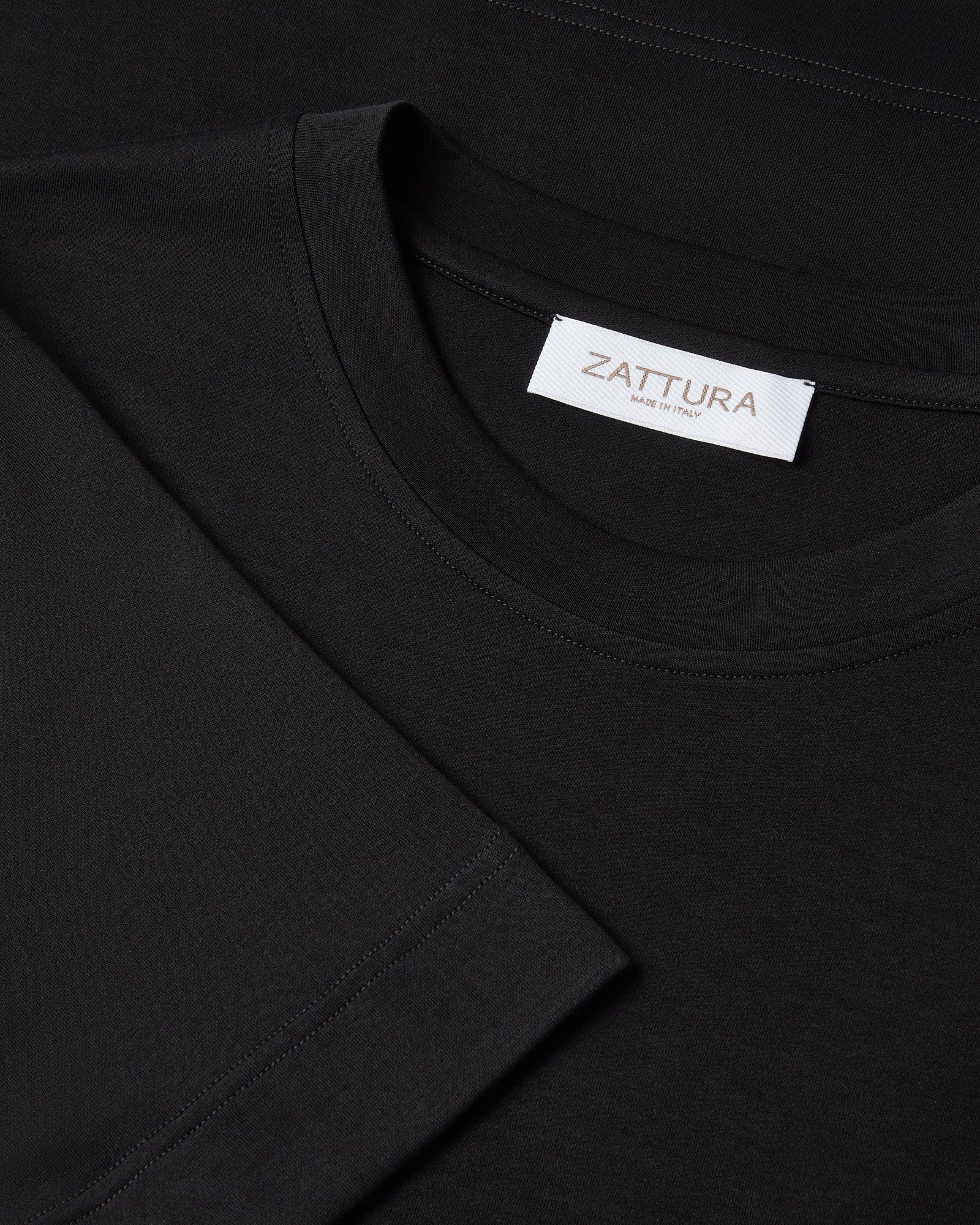 Black high-collar Supima cotton T-shirt with ZATTURA neck label
