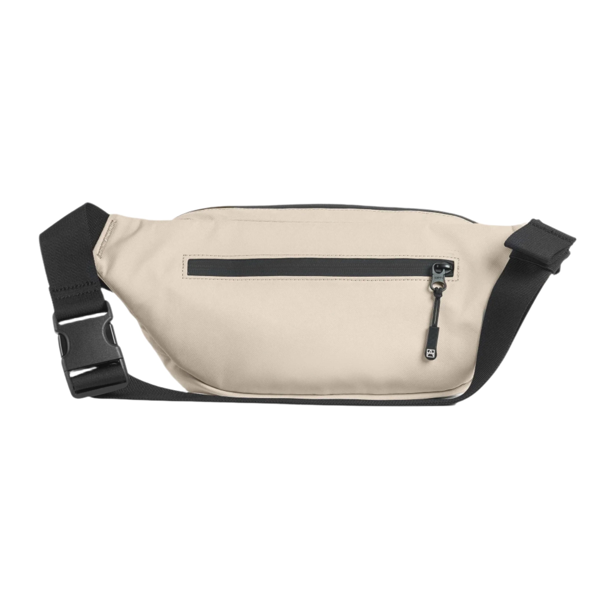 Stubble & Co waterproof crossbody bag in sand with front zip pocket and black shoulder straps