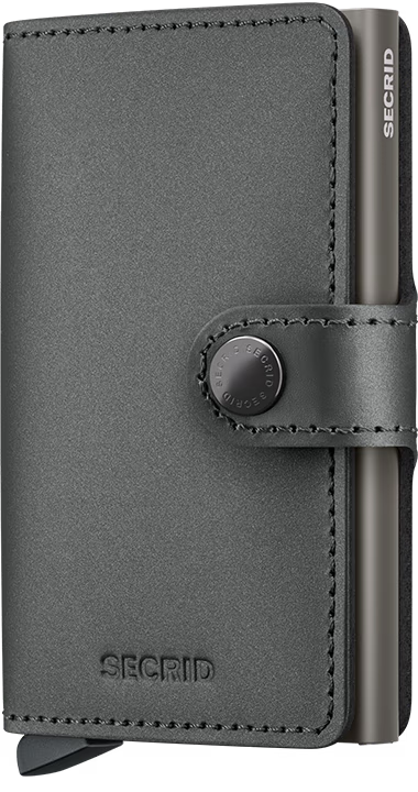 Secrid Miniwallet matte satin steel with stitched leather trim and push button