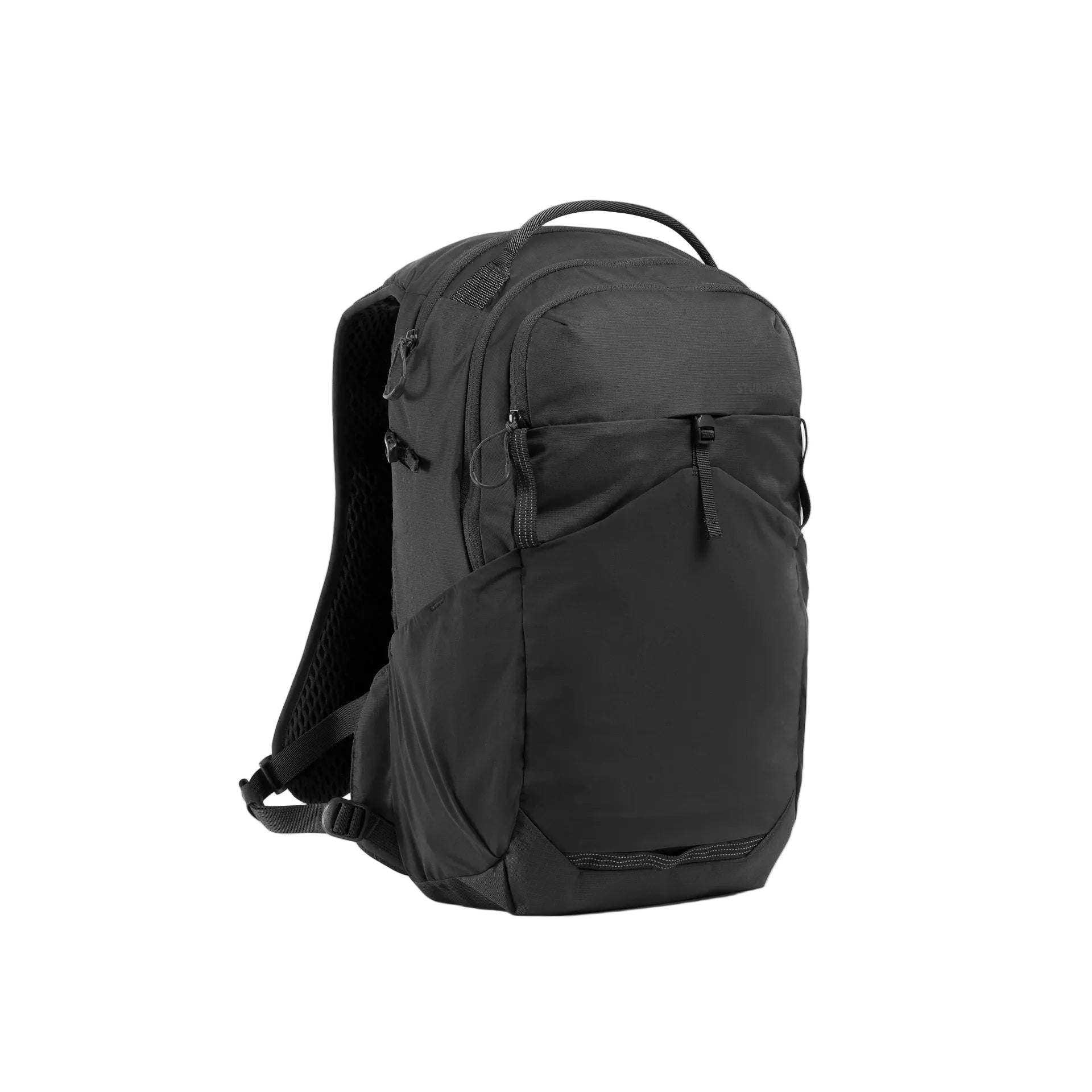 Black backpack on a light gray background