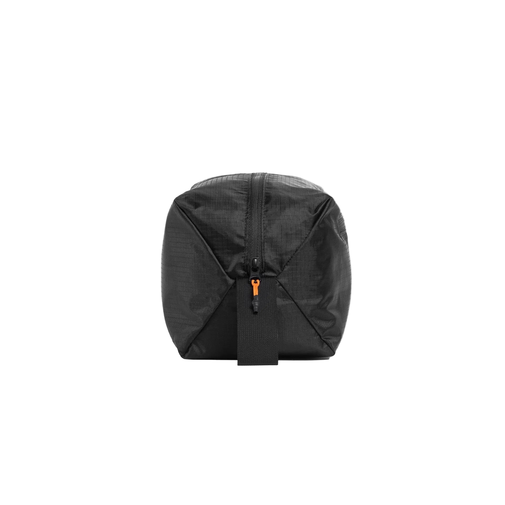 Black weatherproof travel shoe bag with top zip and pull tab.