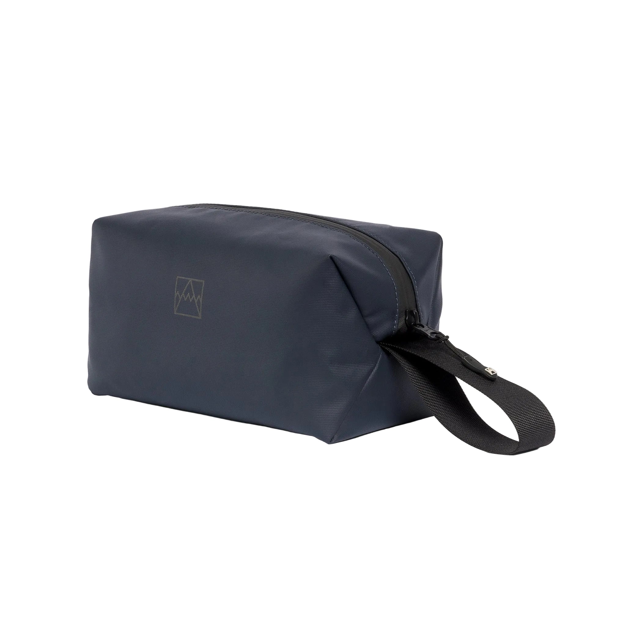 Waterproof wash bag in midnight blue with wrist strap and zipper closure.