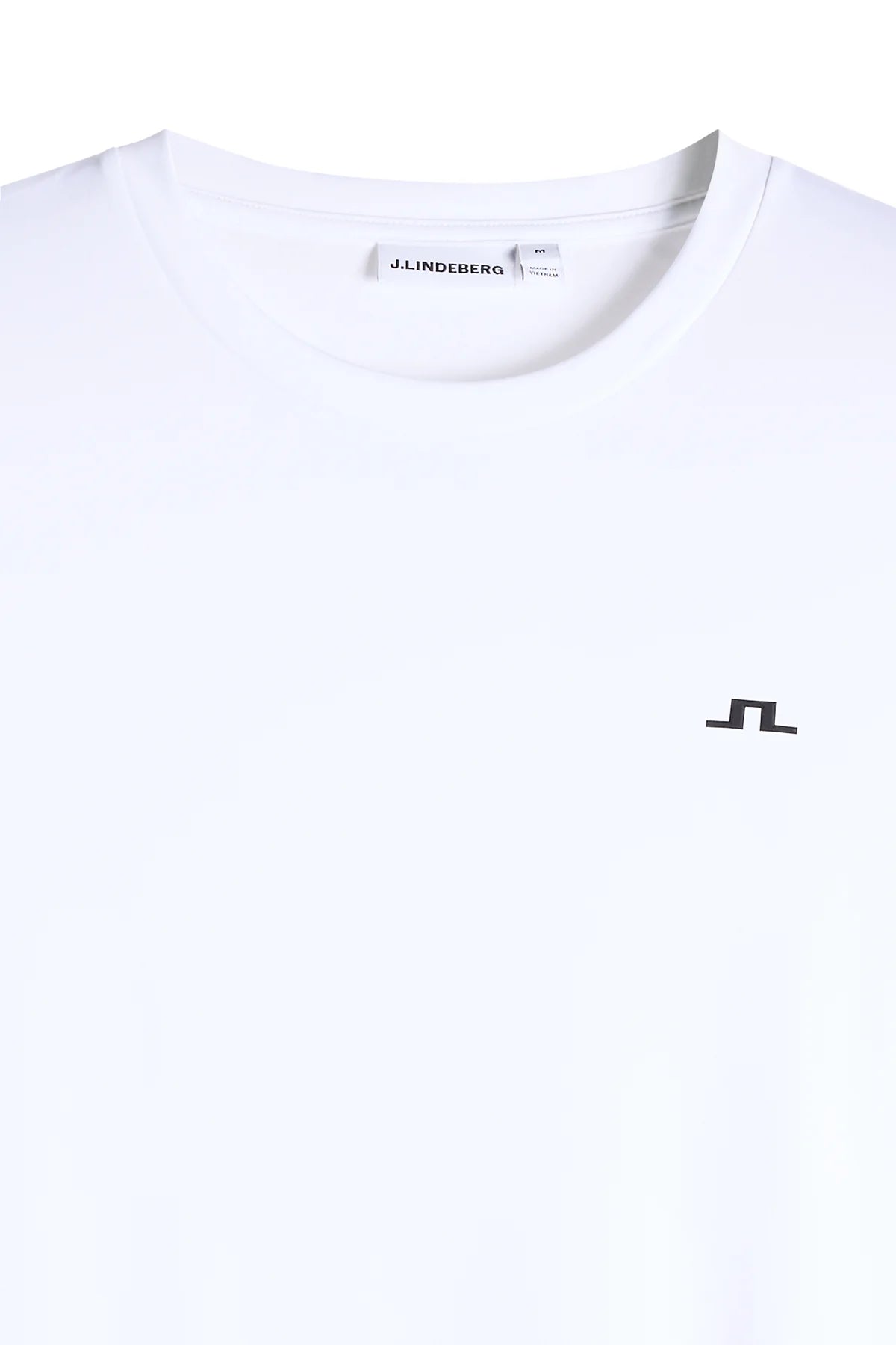 White crew-neck T-shirt with small J.Lindeberg logo at chest