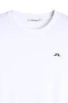 White crew-neck T-shirt with small J.Lindeberg logo at chest