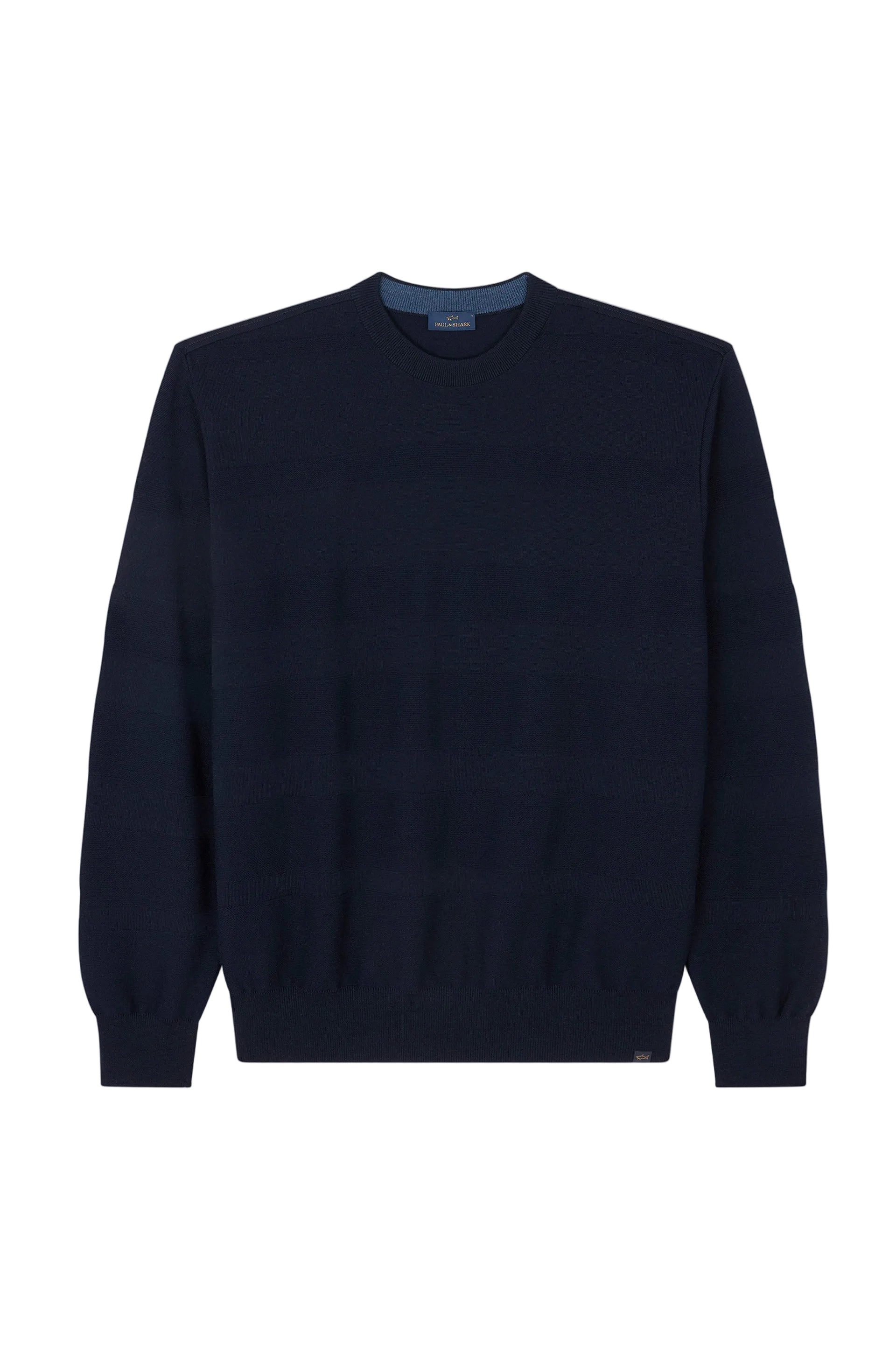 Navy blue sweater on a light gray background