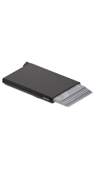 Secrid Cardprotector for MagSafe black open with stacked cards and sliding pocket