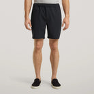 Mens linen-cotton drawstring shorts with elastic waistband and knee-length hem
