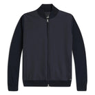 Hybrid bomber jacket with full-zip front, ribbed collar and cuffs, dark navy color