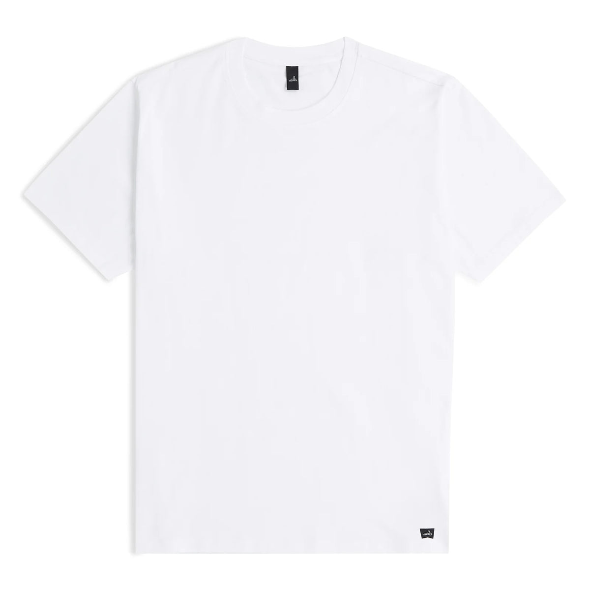 White stretch jersey T-shirt with crew neck and short sleeves, small logo at hem