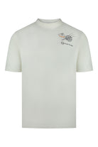 Light cream graphic T-shirt with small chest logo print